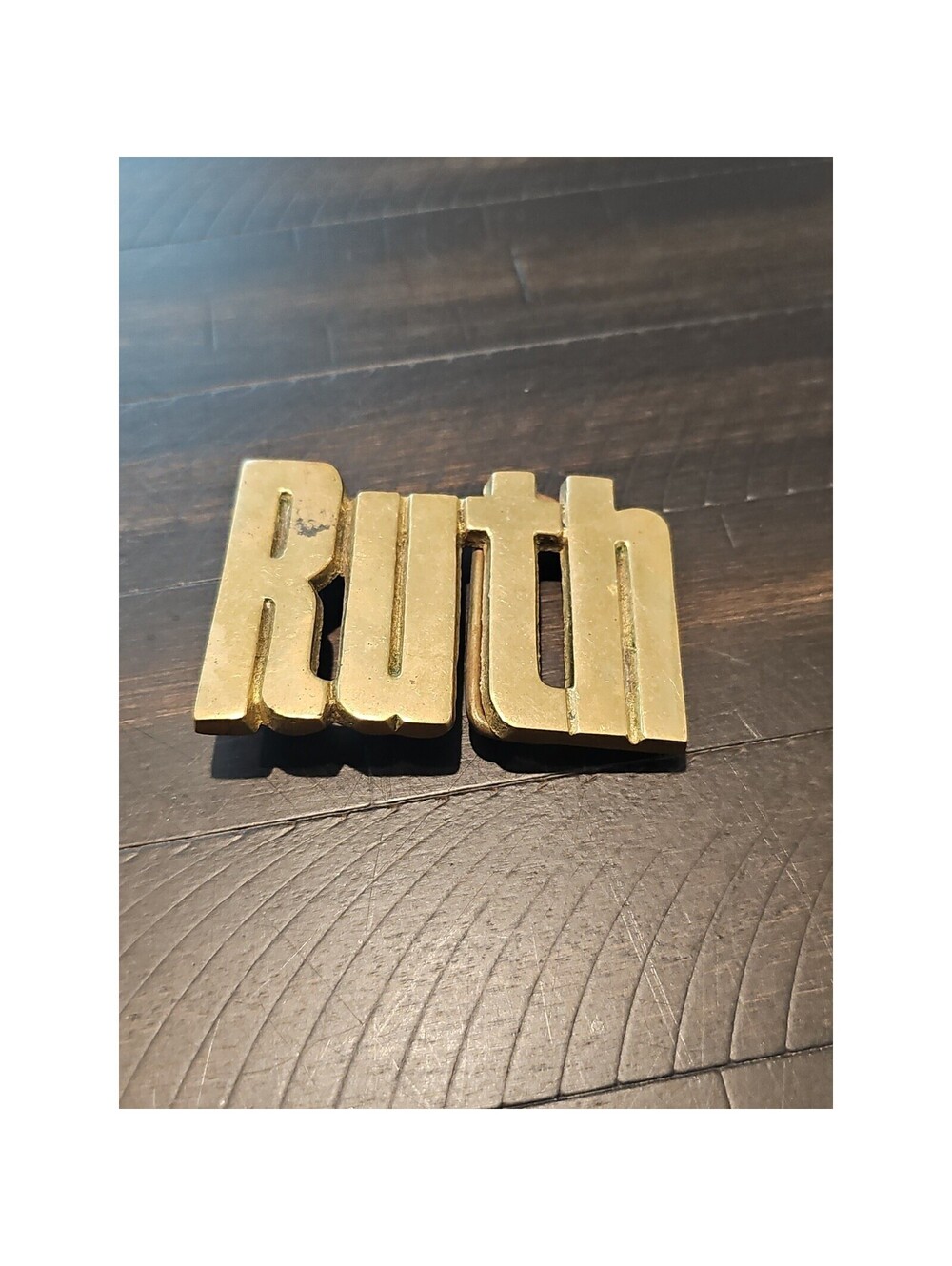 1970s Ruth Name Solid Brass Metal Vintage Belt Buckle ROC Taiwan 4740 2" X 3"